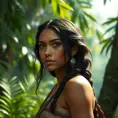 Matte portrait of Disney's Pocohontas in a jungle, Ultra Detailed, Half Body, Beautiful, Matte Painting, Sharp Focus, Portrait, Fantasy by Stefan Kostic