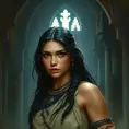 Matte portrait of Pocohontas inside a castle, Ultra Detailed, Half Body, Beautiful, Matte Painting, Sharp Focus, Portrait, Fantasy by Stefan Kostic