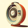 A Time Machine designed by Dieter Rams. stunning industrial design. Natural colors, mid century modern design, Vintage Illustration, Retro-Futurism, Vector Art by Stanley Artgerm Lau