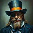 Hulk Hogan wearing a top hat and a monocle, Intricate Artwork, Intricate Details, Half Body, Beautiful, Matte Painting, Sharp Focus, Portrait, Fantasy, Threatening by Stefan Kostic