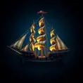 Pirate Ship, Intricate, Ultra Detailed, Symmetry, Beautiful, Sharp Focus, Astrophotography, Centered, Volumetric Lighting