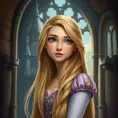 Matte portrait of Disney's Rapunzel inside a castle, Ultra Detailed, Half Body, Beautiful, Matte Painting, Sharp Focus, Portrait, Fantasy