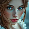 Ariel, blue eyes, Intricate Details, Half Body, Beautiful, Matte Painting, Sharp Focus, Portrait, Fantasy by Stefan Kostic