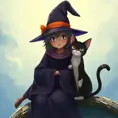 Kiki the witch and Jiji the cat, Highly Detailed, Beautiful, Digital Painting, Anime, Fantasy by Studio Ghibli