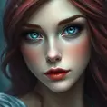 Ariel the mermaid with blue eyes, Intricate Details, Half Body, Beautiful, Matte Painting, Sharp Focus, Fantasy