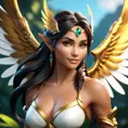 Alluring matte portrait of a beautiful Nidalee with wings, 8k, Highly Detailed, Intricate, Half Body, Realistic, Sharp Focus, Volumetric Lighting, Fantasy, Elegant by Stanley Artgerm Lau, WLOP