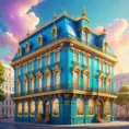 art nuveau exterior fantasy colorful building office space futuristic rococco baroques victorian, Highly Detailed, Masterpiece, Vintage Illustration, Cinematic Lighting, Photo Realistic, Sharp Focus, Smooth, Digital Art, Vector Art, Soft by Stanley Artgerm Lau