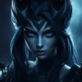 Matte portrait of the beautiful Vex from League of Legends in dark blue, Highly Detailed, Intricate, Realistic, Sharp Focus, Volumetric Lighting, Fantasy, Elegant