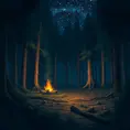 matte painting of a camp fire in the forest at night, Highly Detailed, Beautiful, Digital Painting, Anime, Fantasy by Studio Ghibli