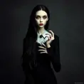 American Gothic Morticia Addams, Gothic and Fantasy, Half Body, Portrait, Threatening