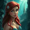 Matte portrait of Disney's Ariel in the under water city of Atlantis, Ultra Detailed, Half Body, Beautiful, Matte Painting, Sharp Focus, Portrait, Fantasy