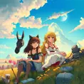 princess nausicaa and princess mononoke, Highly Detailed, Beautiful, Digital Painting, Anime, Fantasy by Studio Ghibli