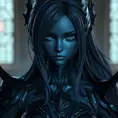 Matte portrait of the beautiful A2 from Nier Automata in dark blue, Highly Detailed, Intricate, Realistic, Sharp Focus, Volumetric Lighting, Fantasy, Elegant