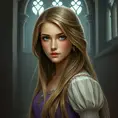Matte portrait of Rapunzel inside a castle, Ultra Detailed, Half Body, Beautiful, Matte Painting, Sharp Focus, Portrait, Fantasy by Stefan Kostic