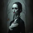 American Gothic Morticia Addams, Gothic and Fantasy, Half Body, Portrait, Threatening by Stefan Kostic