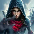 Kassandra from Assassin's Creed emerging from the fog of war, Highly Detailed, Vibrant Colors, Ink Art, Fantasy, Dark by Stanley Artgerm Lau