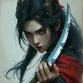 Mulan, Intricate Artwork, Intricate Details, Half Body, Beautiful, Matte Painting, Sharp Focus, Portrait, Fantasy, Threatening by Stefan Kostic