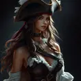 A beautiful female Pirate, Intricate, Half Body, Realistic, Volumetric Lighting, Fantasy, Elegant