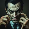 Gomez Addams, Intricate Artwork, Intricate Details, Half Body, Beautiful, Matte Painting, Sharp Focus, Portrait, Fantasy, Threatening by Stefan Kostic