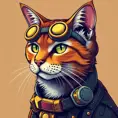 Steampunk portrait of a cat, clean vector, colorful illustration, inspired by future technology, Highly Detailed, Vintage Illustration, Steampunk, Smooth, Vector Art, Colorful by Stanley Artgerm Lau