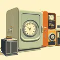 A Time Machine designed by Dieter Rams. stunning industrial design. Natural colors, mid century modern design, Highly Detailed, Vintage Illustration, Retro-Futurism, Sharp Focus, Smooth, Vector Art by Stanley Artgerm Lau