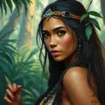 Matte portrait of Disney's Pocohontas in a jungle, Ultra Detailed, Half Body, Beautiful, Matte Painting, Sharp Focus, Portrait, Fantasy by Stanley Artgerm Lau