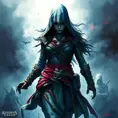 Kassandra from Assassin's Creed emerging from the fog of war, Highly Detailed, Vibrant Colors, Ink Art, Fantasy, Dark by Stanley Artgerm Lau
