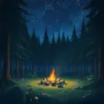 matte painting of a camp fire in the forest at night, Highly Detailed, Beautiful, Digital Painting, Anime, Fantasy by Studio Ghibli