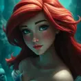 Matte portrait of Disney's Ariel in the under water city of Atlantis, Ultra Detailed, Half Body, Beautiful, Matte Painting, Sharp Focus, Portrait, Fantasy by Stefan Kostic