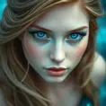 Ariel the mermaid with blue eyes, Half Body, Beautiful, Sharp Focus, Fantasy by Stefan Kostic