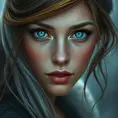 Ariel, blue eyes, Intricate Details, Half Body, Beautiful, Matte Painting, Sharp Focus, Portrait, Fantasy by Stefan Kostic