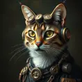 Steampunk portrait of a cat, inspired by future technology, Highly Detailed, Steampunk