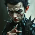 Pugsley Addams, Intricate Artwork, Intricate Details, Half Body, Beautiful, Matte Painting, Sharp Focus, Portrait, Fantasy, Threatening by Stefan Kostic