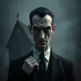 American Gothic Gomez Addams, Gothic and Fantasy, Half Body, Portrait, Threatening by Stefan Kostic