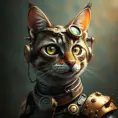Steampunk portrait of a cat, inspired by future technology, Highly Detailed, Steampunk