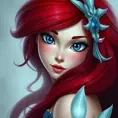 Ariel the mermaid with blue eyes, Intricate Details, Half Body, Beautiful, Matte Painting, Sharp Focus, Fantasy