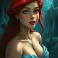 Matte portrait of Disney's Ariel in the under water city of Atlantis, Ultra Detailed, Half Body, Beautiful, Matte Painting, Sharp Focus, Portrait, Fantasy by Stefan Kostic