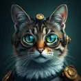 Steampunk portrait of a cat, inspired by future technology, Highly Detailed, Steampunk