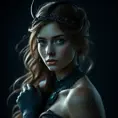 Matte portrait of the beautiful Artemis in dark blue, Highly Detailed, Intricate, Realistic, Sharp Focus, Volumetric Lighting, Fantasy, Elegant by Stefan Kostic