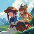princess nausicaa and princess mononoke, Highly Detailed, Beautiful, Digital Painting, Anime, Fantasy by Studio Ghibli