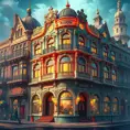 art nuveau exterior fantasy colorful building office space futuristic rococco baroques victorian, Highly Detailed, Masterpiece, Vintage Illustration, Cinematic Lighting, Photo Realistic, Sharp Focus, Smooth, Digital Art, Vector Art, Soft by Stanley Artgerm Lau
