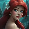 Matte portrait of Disney's Ariel in the under water city of Atlantis, Ultra Detailed, Half Body, Beautiful, Matte Painting, Sharp Focus, Portrait, Fantasy