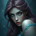 Ariel the mermaid with blue eyes, Intricate Details, Half Body, Beautiful, Matte Painting, Sharp Focus, Portrait, Fantasy by Stefan Kostic