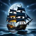 Close up of a Pirate Ship in rough seas on a dark starry night, Intricate, Ultra Detailed, Symmetry, Beautiful, Sharp Focus, Astrophotography, Centered, Volumetric Lighting by Stanley Artgerm Lau