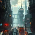 A fantasy cyberpunk city, Highly Detailed, Intricate Artwork, Cybernatic and Sci-Fi, Photo Realistic, Volumetric Lighting
