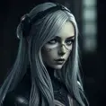 Matte portrait of the beautiful A2 from Nier Automata in dark blue, Highly Detailed, Intricate, Realistic, Sharp Focus, Volumetric Lighting, Fantasy, Elegant