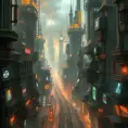 A fantasy cyberpunk city, Highly Detailed, Intricate Artwork, Cybernatic and Sci-Fi, Photo Realistic, Volumetric Lighting