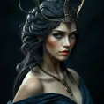 Matte portrait of the beautiful Artemis in dark blue, Highly Detailed, Intricate, Realistic, Sharp Focus, Volumetric Lighting, Fantasy, Elegant by Stefan Kostic