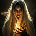 Veiled female necromancer, Gothic and Fantasy, Elden Ring, Photo Realistic, Dynamic Lighting by Stanley Artgerm Lau, Greg Rutkowski