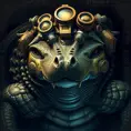 Steampunk portrait of a Crocodile, inspired by future technology, Highly Detailed, Steampunk by Stanley Artgerm Lau
